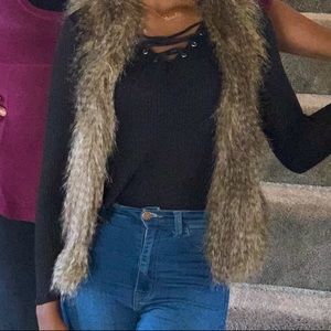 H&M - Faux Fur Gilet, Brown, Size 2 US